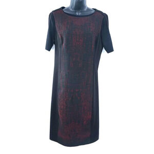 ELIE TAHARI Dress Women 10 Sheath Black‎ Red Lined Pleated Zip Church Career